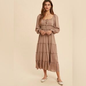 Elegant Taupe Long Sleeve Dress